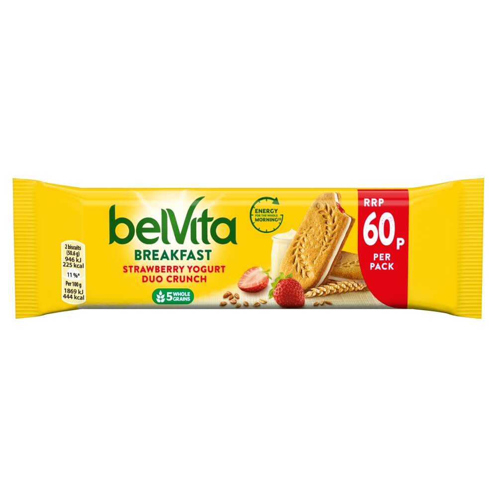 Belvita Breakfast Biscuits Duo Crunch Strawberry and Live Yogurt 50.6g PMP 60p